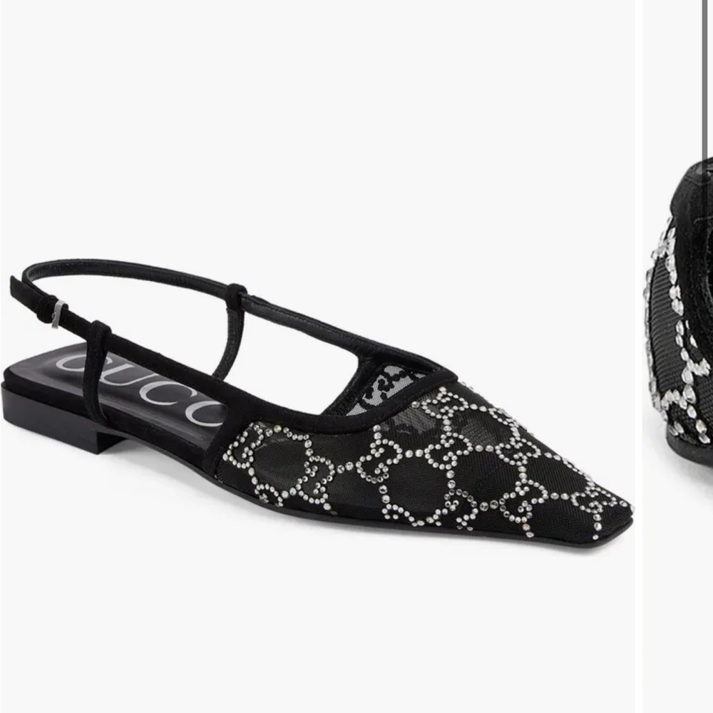 GG Crystal Embellished Pointed Toe Slingback Flat (Women) worn one time